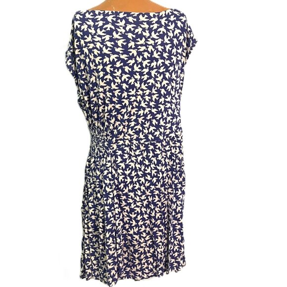 Anthropologie Leifnotes Women Blue Dove Bird Print Dress Size L Asymmetrical - Picture 6 of 9